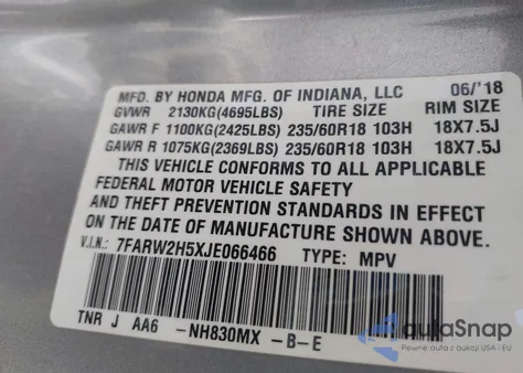 2018 Honda Cr-V Ex z USA, uszkodzony, nr VIN 7FARW2H5XJE066466